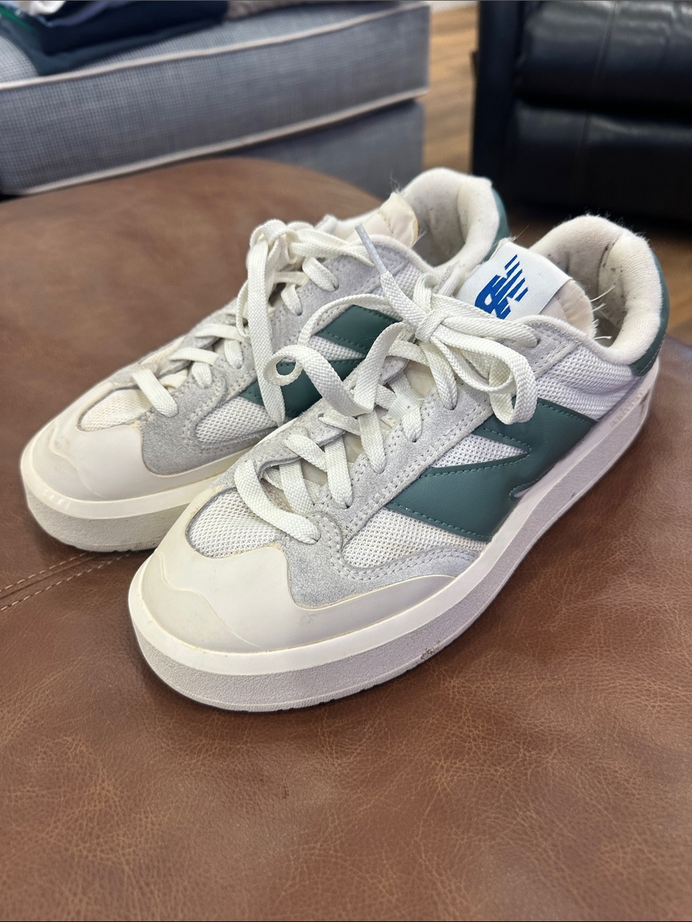 New Balance White Sneakers with Teal Side Panels
